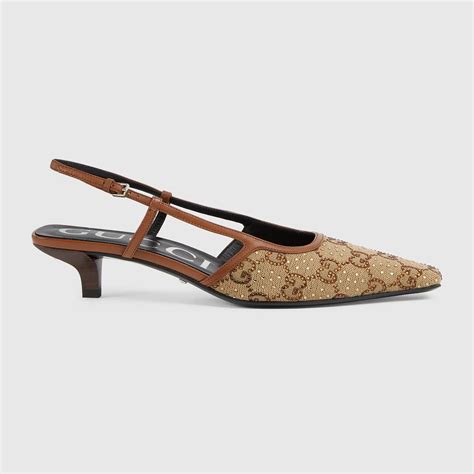 gucci gg monogram slingback flats|gucci crystal pointed toe slingback.